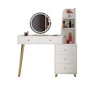 KOHUS Espejo de tocador con luces y mesa, juego de mesa para dormitorio, moderno y minimalista, mueble de almacenamiento, tocador multifuncional, tocador para adolescentes con espejo y taburete (A)