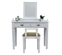 KOHUS Espejo de tocador con luces y mesa, tocador moderno y minimalista, tocador de lujo para dormitorio, tocador blanco con taburete, tocador para adolescentes con espejo y taburete