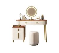 KOHUS Juego de espejo de tocador con luces y mesa, juego de mesa de tocador con espejo de luz, moderno tocador para dormitorio, mesa de tocador multifuncional para adolescentes con espejo y taburete