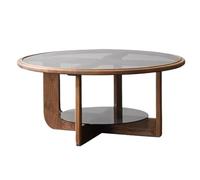 KOHUS Mesas Auxiliares Pequeñas para Dormitorio Mesa de Centro Redonda de Madera y Vidrio for el hogar, Mesa de té for Sala de Estar, Mesa Auxiliar pequeña Mesa de Centro para Sala de Estar(80cm)