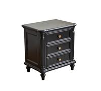 KOHUS Mesas De Noche para Dormitorio Mesita De Noche Sencilla De Madera Maciza Negra, Estilo Vintage, con Tres Cajones For Dormitorio. Mesita De Noche/mesita De Noche con Cajones