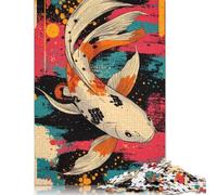 Koi Fish Abstract Art White Koi Fish Poster Rompecabezas Imposible,desafío for Adults Juego Educativo 1000 Piezas Obra De Arte De Juego De para Adultos Y Niños A Partir De 12 Años 1000pcs (75x50cm)