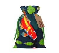 Koi Fish And Lotuses - Bolsa de dulces con cordón de Navidad con estampado de peces y lotos, bolsas de regalo reutilizables para fiestas