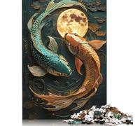 Koi Fish and Moon Japanese Asian Yin and Yang Puzzles Imposible,desafío para Adultos Juego Educativo 1000 Piezas Obra De Arte De Juego De para Adultos Y Niños Mayores De 12 Años 1000pcs (40x28cm)