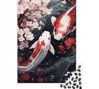 Koi Fish Cherry Blossom Rompecabezas Japanese Art 1000 Piezas Papel Reciclado para Mujeres, Regalos para Hombres Rompecabezas para Adultos Divertido Y Desafiante Juego Familiar 38x26cm/1000pcs