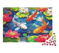 Koi Fish Puzzles Imposible,desafío for Adults Koi Fish in Vibrant Lotus Pond with Blooms Entretenimiento Creativo 1000 Piezas Obra De Arte De Juego De Para Adultos, Regalos A Partir De 14 Años 70x50cm