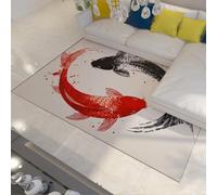 Koi Fish Tinta Pintura Área de Arte Alfombra Lavable Minimalismo Moderno Alfombras Antideslizantes de Pelo bajo Alfombra Interior Exterior Salón Negro y Rojo 160x200cm