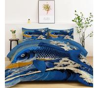Koi Japonés Olas Edredón nórdico de Microfibra 155x220 cm - Relleno nórdico 4 Estaciones - Ultra Suave Ligero, Reversible y Transpirable, Azul