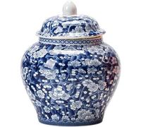 KOIAMVZW Tarro de Jengibre Azul y Blanco para decoración del hogar, pequeño jarrón de cerámica China con Tapa, Tarro de Almacenamiento con Tapa Decorativa, Tarro de Templo de Porcelana