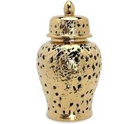 KOIAMVZW Tarro de Jengibre Hueco de cerámica Dorada con Tapa, jarrón Dorado Perforado Irregular, Tarro de Templo de cerámica, tarros de Regalo para decoración del hogar, Pieza Central de Mesa