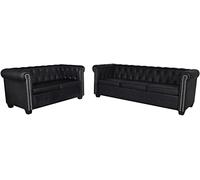 KOIECETA Chesterfield Sofá Oficina 2+3 plazas Muebles de Hogar Cuero Sintético Vintage Sofá tapizado Sofá Lounge Negro