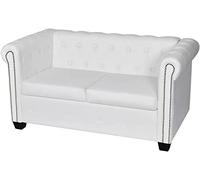 KOIECETA Chesterfield Sofá Oficina Muebles de Hogar Piel Sintética Vintage Sofá Tapizado Sofá Lounge (Blanco, 2 Plazas)