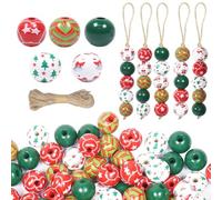 KOIROI 120 Piezas Cuentas de Madera Navideñas, 16 mm Cuentas de Madera con Agujeros y Cuerda de Cáñamo, Bolas Madere Manualidades Redondas para Adornos y Decoraciones artesanales DIY de Navidad