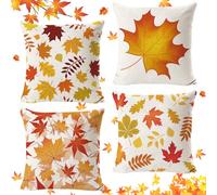 KOIROI 4 fundas de cojín decorativas, decoración otoñal, 45 x 45 cm, decoración de Acción de Gracias, otoño, hoja de arce de lino, cojines para sofá para oficina o dormitorio