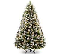 KOIUEYW 180cm Árbol de Navidad con Nieve y 300 LED, Árbol de Navidad Artificial como Real, con Nieve y Puntas de PVC para Casa, Tiendas, Oficinas
