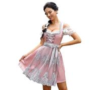 KOJOOIN Damas Dirndl De 3 Piezas. Vestido Tradicional Corto Midi con Tres Partes: Vestido Dirndl, Delantal Dirndl, Blusa Dirndl para Oktoberfest Rosa (3 Piezas) 40