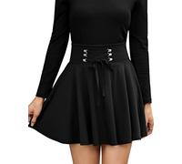 KOJOOIN Falda de Mujer A Cuadros Mini Falda Plisada Vestido Gótico de Cintura Alta Vestido de Cosplay A-Line Lace Up Negro 2 XL