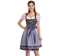 KOJOOIN - Vestido bávaro tradicional, indumentaria de longitud media para el Oktoberfest, estilo formal, 3 piezas (vestido, camisa y delantal), ideal para fiestas (color azul marino a flores, talla S)