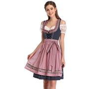KOJOOIN Vestido Dirndl Trachten de Bávara Oktoberfest 3 Pieces Manga Corta Vestido Bluse Delantal Tradicional bávaro para Oktoberfest Festival de Cerveza Alemana