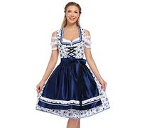 KOJOOIN - Vestido tradicional bávaro, indumentaria de longitud media para el Oktoberfest, 3 piezas: vestido, blusa y delantal (color azul marino a flores, talla L)