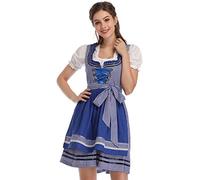KOJOOIN - Vestido tradicional bávaro, indumentaria de longitud media para el Oktoberfest, 3 piezas: vestido, blusa y delantal (color azul cobalto, talla M)