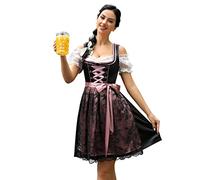 KOJOOIN Vestido Tradicional Midi para Mujer de 3 Piezas. Moda Trachten que incluye Vestido, Blusa y Delantal para Ocasiones Especiales de Oktoberfest Negro (3 Piezas) 38