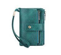 kokdid Cartera triple de bloqueo de gran capacidad para mujer, monedero de mano de cuero con tarjetero de muñeca para mujer, Blue