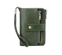 kokdid Cartera triple de bloqueo de gran capacidad para mujer, monedero de mano de cuero con tarjetero de muñeca para mujer, Green