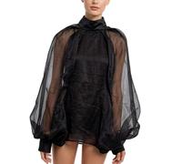 kokdid Chal de manga nupcial que combina malla transparente y mangas abombadas atrevidas para múltiples ocasiones, chal transparente oscuro, Negro, talla única