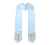 kokdid Estola reversible bordada con borlas de diseño cruzado para sacerdotes, pastores, servicios, ceremonias religiosas, estola reversible de clero, azul celeste, Talla única