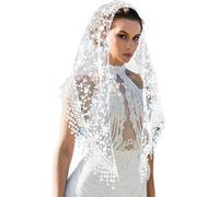 kokdid Mantilla Velos latinos de encaje con flores españolas para capillas católicas, chal para eventos religiosos y ocasiones formales, velos de boda, blanco, Talla única