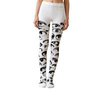 kokdid Medias opacas blancas japonesas, estéticas, caprichosas, con estampado de ojos punk, leggings para mujeres y niñas, mallas opacas de cintura alta