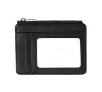 kokdid Tarjetero portátil de piel sintética con bloqueo de tarjetas, monedero con cremallera, bolsillo para cambio para reuniones de negocios y tarjetero de viaje, Black