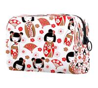 Kokeshi - Neceser de muñecas japonesas para mujer, neceser de viaje, bolsa organizadora de maquillaje grande con cremallera, multicolor, 18.5x7.5x13cm/7.3x3x5.1in, Neceser