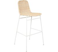 Koketto Home Taburete alto de rattan natural y patas metalicas blanco