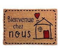 koko doormats Felpudo Entrada Casa Original de Coco en francés “Bienvenus Chez Nous” | Alfombra de Entrada Antideslizante para Exterior e Interior | 60x40 cm | Diseño Divertido | Base PVC Segura
