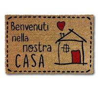 koko doormats Felpudo Entrada Casa Original de Coco en Italiano “Benvenuti Nella Nostra Casa” | Alfombra de Entrada Antideslizante para Exterior e Interior | 60x40 cm | Diseño Divertido