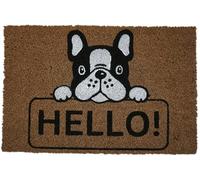 koko doormats Felpudo Entrada Casa Original de Coco Natural “Bulldog Francés - Hello” | Alfombra de Entrada Antideslizante para Exterior e Interior | 60x40 cm | Diseño Divertido | Base PVC Segura
