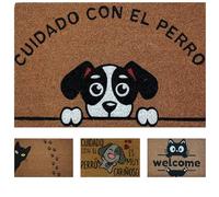 koko doormats Felpudo Entrada Casa Original de Coco Natural “Cuidado con el Perro” | Alfombra de Entrada Antideslizante para Exterior e Interior | 60x40 cm | Diseño Divertido | Base PVC Segura