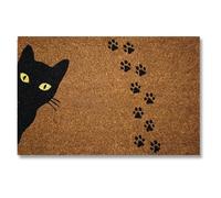 koko doormats Felpudo Entrada Casa Original de Coco Natural “Gato Negro Huellas” | Alfombra de Entrada Antideslizante para Exterior e Interior | 60x40 cm | Diseño Divertido | Base PVC Segura