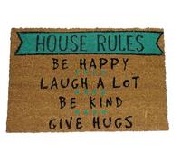 koko doormats Felpudo Entrada Casa Original de Coco Natural “House Rules” | Alfombra de Entrada Antideslizante para Exterior e Interior | 60x40 cm | Diseño Divertido | Base PVC Segura