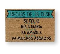 koko doormats Felpudo Entrada Casa Original de Coco Natural “Reglas de la Casa” | Alfombra de Entrada Antideslizante para Exterior e Interior | 60x40 cm | Diseño Divertido | Base PVC Segura