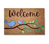 koko doormats Felpudo Entrada Casa Original de Coco Natural “Welcome - Pájaros” | Alfombra de Entrada Antideslizante para Exterior e Interior | 60x40 cm | Diseño Divertido | Base PVC Segura