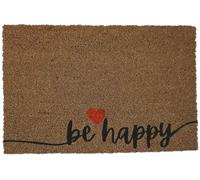 koko doormats Felpudo Original de Coco Natural “Be Happy” | Alfombra de Entrada Antideslizante para Exterior e Interior | 60x40 cm | Diseño con Frase | Base PVC Segura