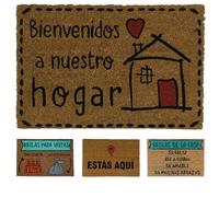 koko doormats Felpudo Original de Coco Natural “Bienvenidos a Nuestro Hogar” | Alfombra de Entrada Antideslizante para Exterior e Interior | 60x40 cm | Diseño Divertido | Base PVC Segura