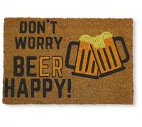 koko doormats Felpudo Original de Coco Natural “Don't Worry Beer Happy” | Alfombra de Entrada Antideslizante para Exterior e Interior | 60x40 cm | Diseño Divertido | Base PVC Segura