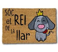 koko doormats Felpudo Original de Coco Natural “Soc el Rei de la Llar” | Alfombra de Entrada Antideslizante para Exterior e Interior | 60x40 cm | Diseño Divertido en Catalán | Base PVC Segura