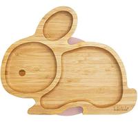 Koko Kids Plato Bambu de Conejo con Ventosa ~ Hecha de Bambú Natural ~ Plato de alimentación para bebés y niños pequeños con un aro de succión fuerte
