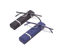 KoKoBin 2 gafas de lectura con marco TR90 ultraligero, ayuda a la lectura, medias gafas de montura de metal con media montura para la visión con funda para gafas para hombre y mujer +1,75