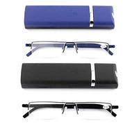 KoKoBin 2 gafas de lectura TR90 ultraligeras para hombre y mujer, clásicas, de metal, para la visión, con funda y paño de limpieza + 1,5